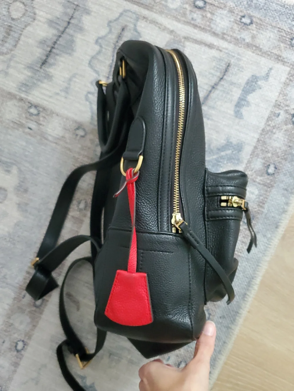 Tory Burch Black Pebbled Leather Backpack Bag Purse